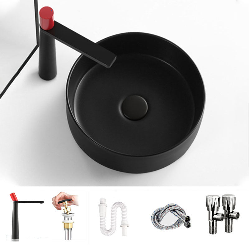 Modern Vessel Bathroom Sink Round Porcelain with Overflow And Drain Assembly Vessel Sink