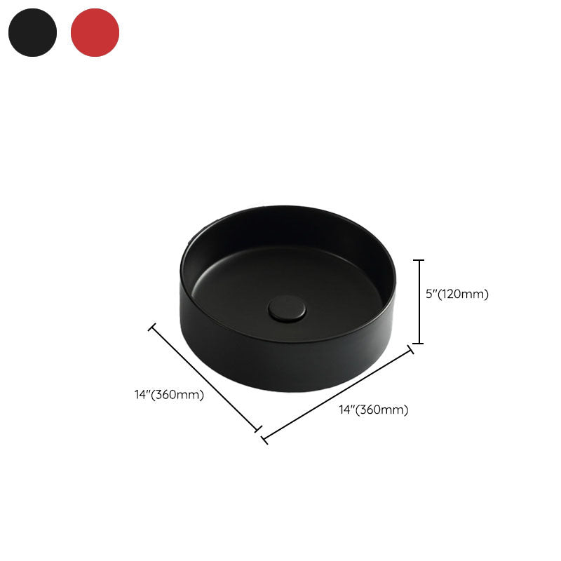 Modern Vessel Bathroom Sink Round Porcelain with Overflow And Drain Assembly Vessel Sink