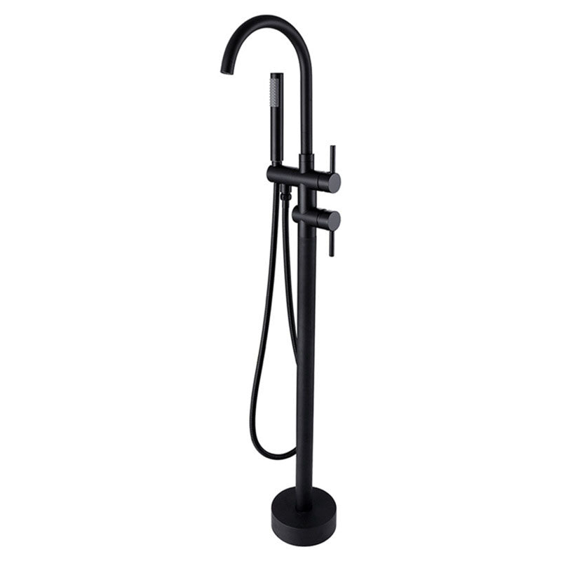 Floor Mounted Metal Freestanding Tub Filler Double Handles Freestanding Faucet with Hose