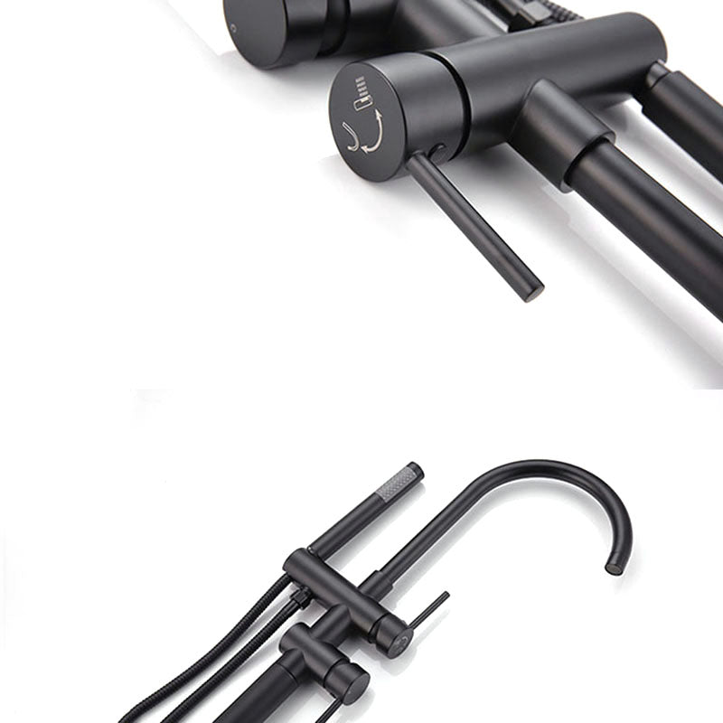 Floor Mounted Metal Freestanding Tub Filler Double Handles Freestanding Faucet with Hose