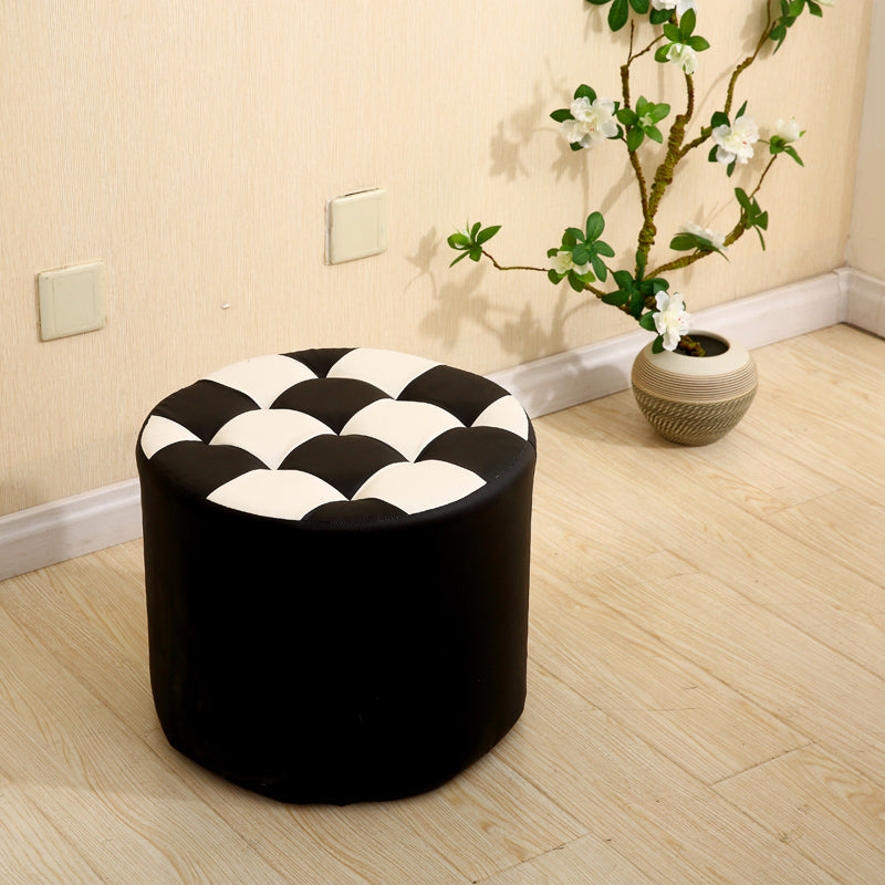 Modern Round Pouf Check Pattern Water Resistant Pouf for Home Decor