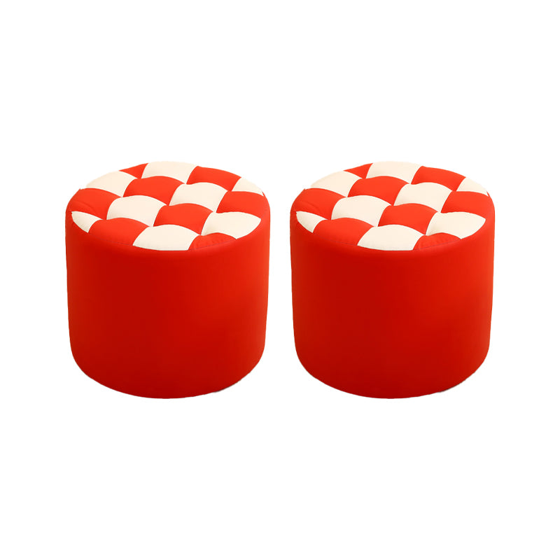 Modern Round Pouf Check Pattern Water Resistant Pouf for Home Decor