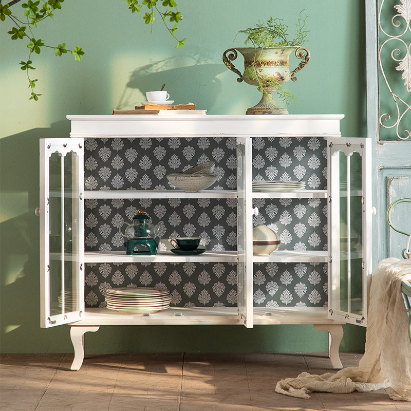 Traditional Solid Wood Curio Cabinet Glass Doors Hutch Buffet for Bedroom