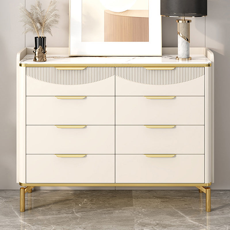 Glam White Storage Chest Bedroom Stone Chest with Metal Legs