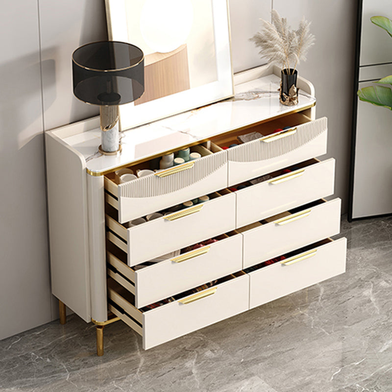 Glam White Storage Chest Bedroom Stone Chest with Metal Legs