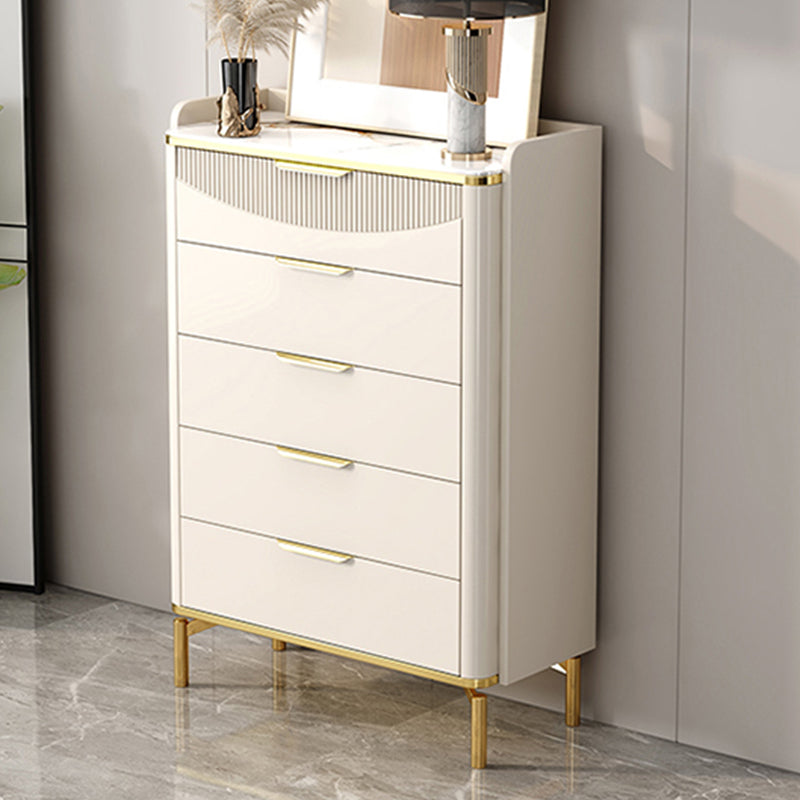 Glam White Storage Chest Bedroom Stone Chest with Metal Legs