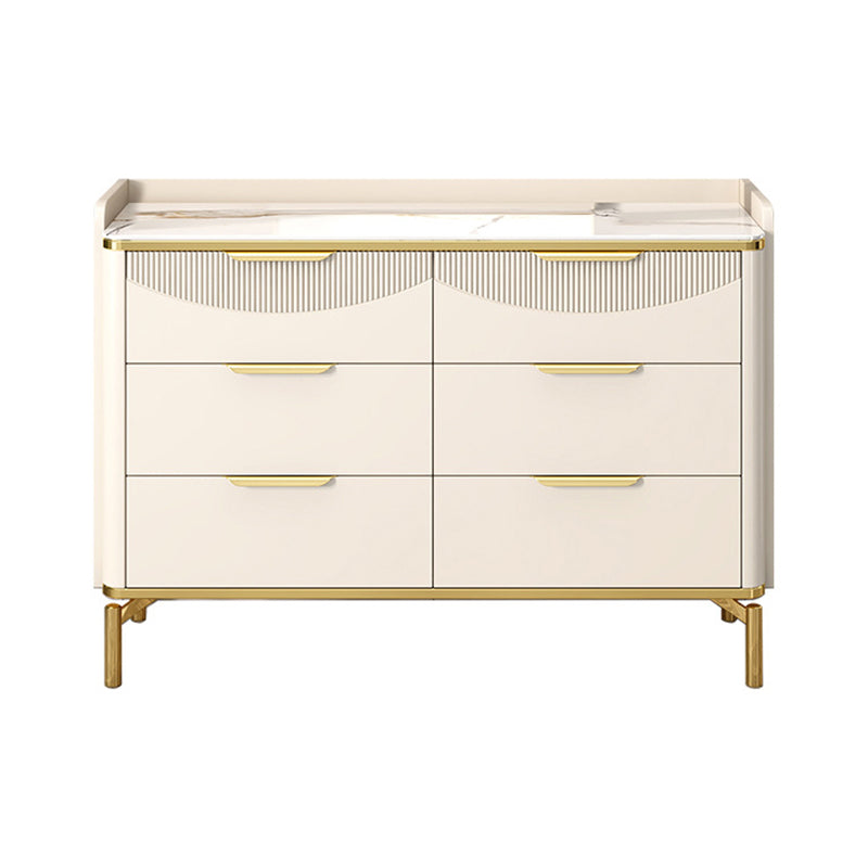 Glam White Storage Chest Bedroom Stone Chest with Metal Legs