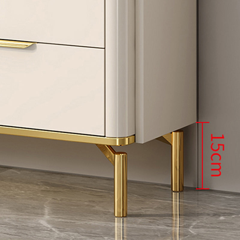 Glam White Storage Chest Bedroom Stone Chest with Metal Legs