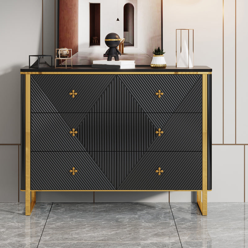 Glam Horizontal Double Dresser Stone Storage Chest Dresser for Bedroom