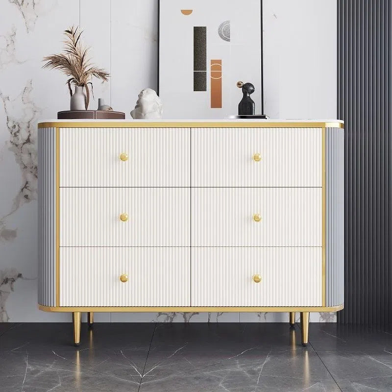 Stone Storage Chest Bedroom Glam Chest in White with Drawers