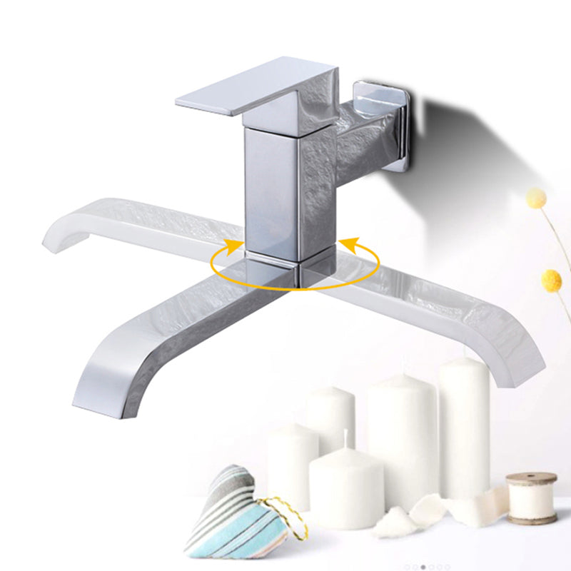 Contemporary Wall Mounted Bathroom Faucet Lever Handles Low Arc Rotatable Brass Faucet