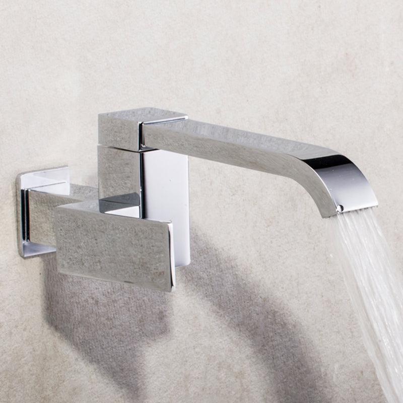 Contemporary Wall Mounted Bathroom Faucet Lever Handles Low Arc Rotatable Brass Faucet