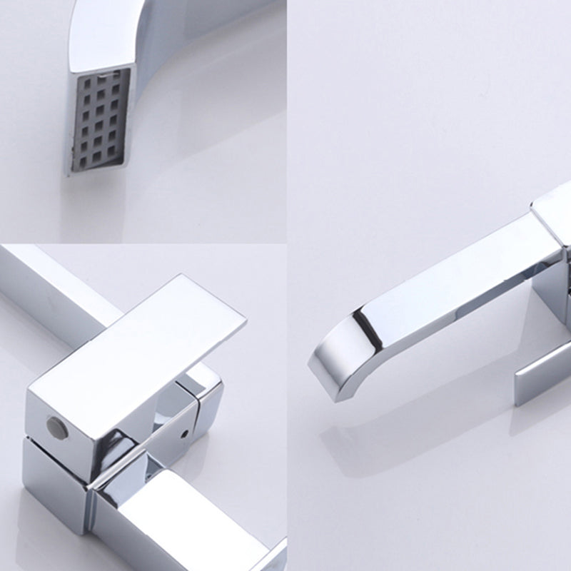 Contemporary Wall Mounted Bathroom Faucet Lever Handles Low Arc Rotatable Brass Faucet
