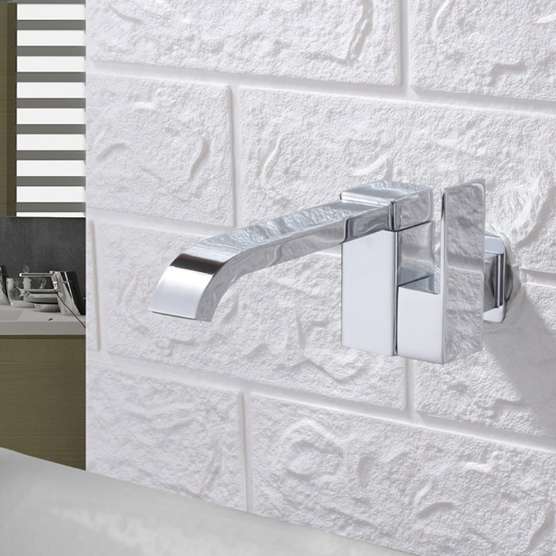 Contemporary Wall Mounted Bathroom Faucet Lever Handles Low Arc Rotatable Brass Faucet