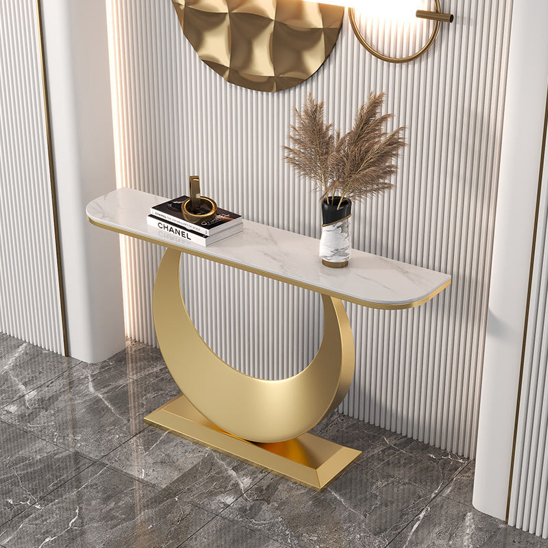 Glam Stone Console Table Half Moon Console Sofa Table for Hall