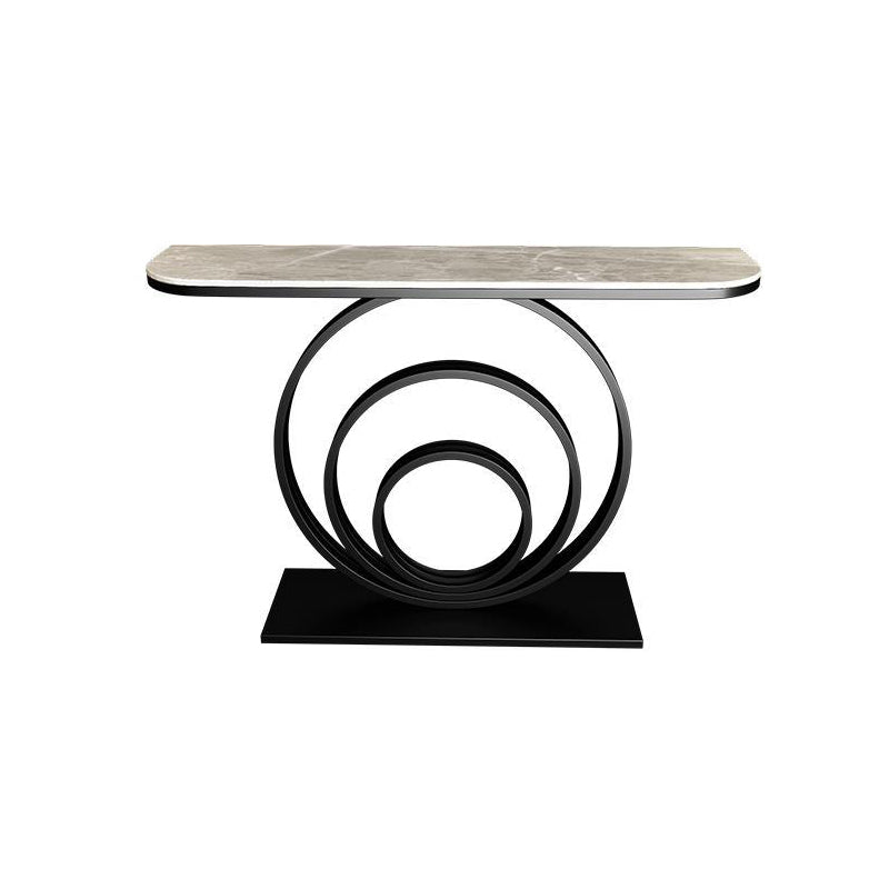 Modern Half Moon Accent Table Stone Console Sofa Table for Hall