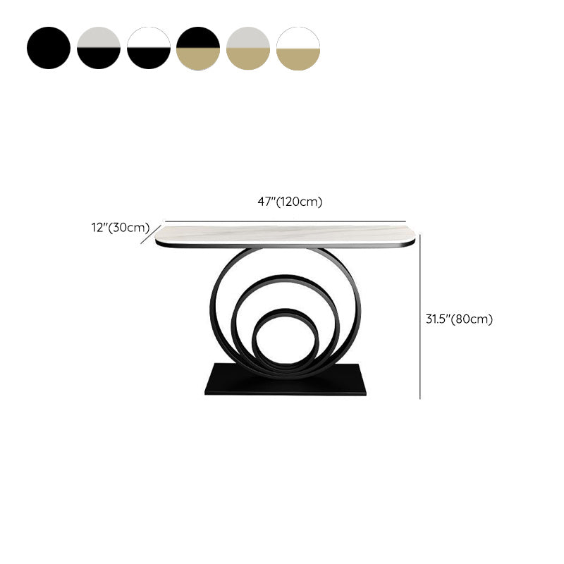 Modern Half Moon Accent Table Stone Console Sofa Table for Hall