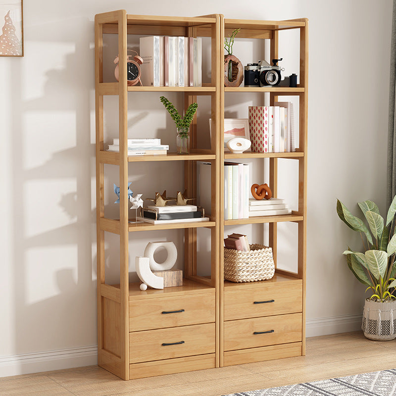 Modern Style Open Back Bookshelf Vertical Wooden Bookcase with Drawers