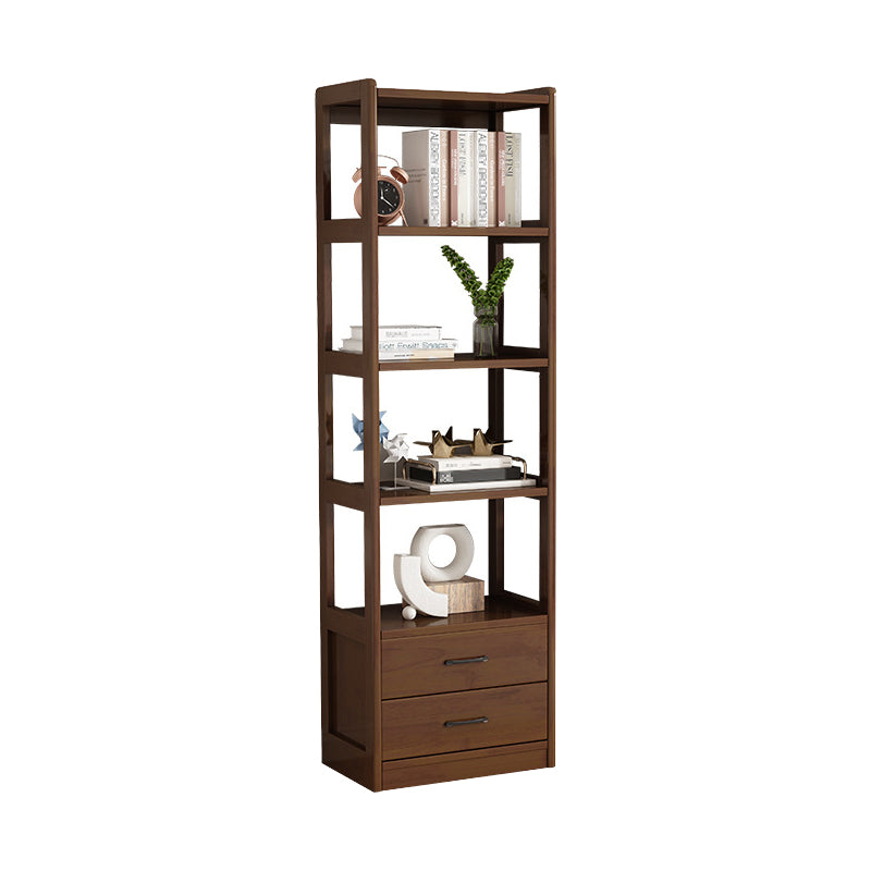Modern Style Open Back Bookshelf Vertical Wooden Bookcase with Drawers