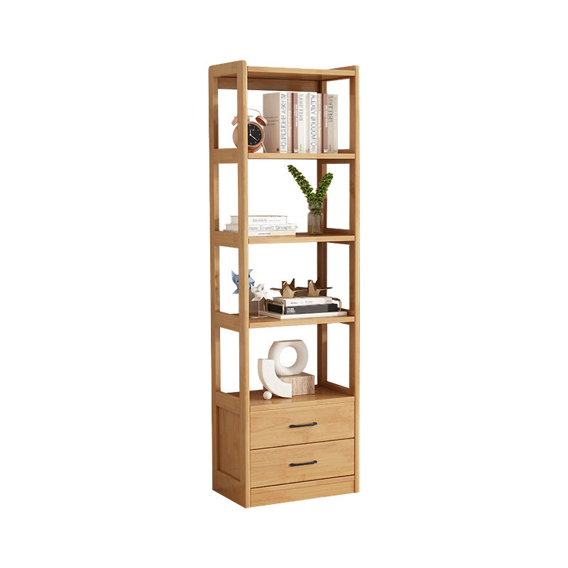 Modern Style Open Back Bookshelf Vertical Wooden Bookcase with Drawers