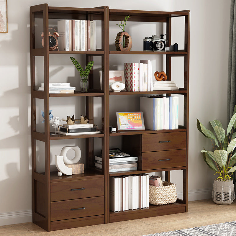 Modern Style Open Back Bookshelf Vertical Wooden Bookcase with Drawers