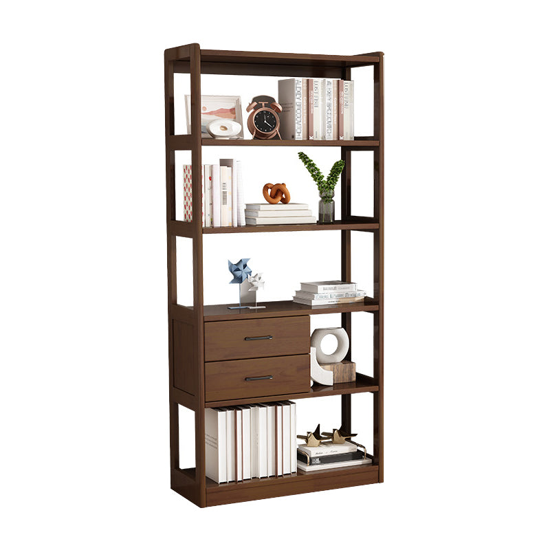 Modern Style Open Back Bookshelf Vertical Wooden Bookcase with Drawers