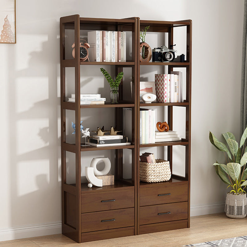 Modern Style Open Back Bookshelf Vertical Wooden Bookcase with Drawers