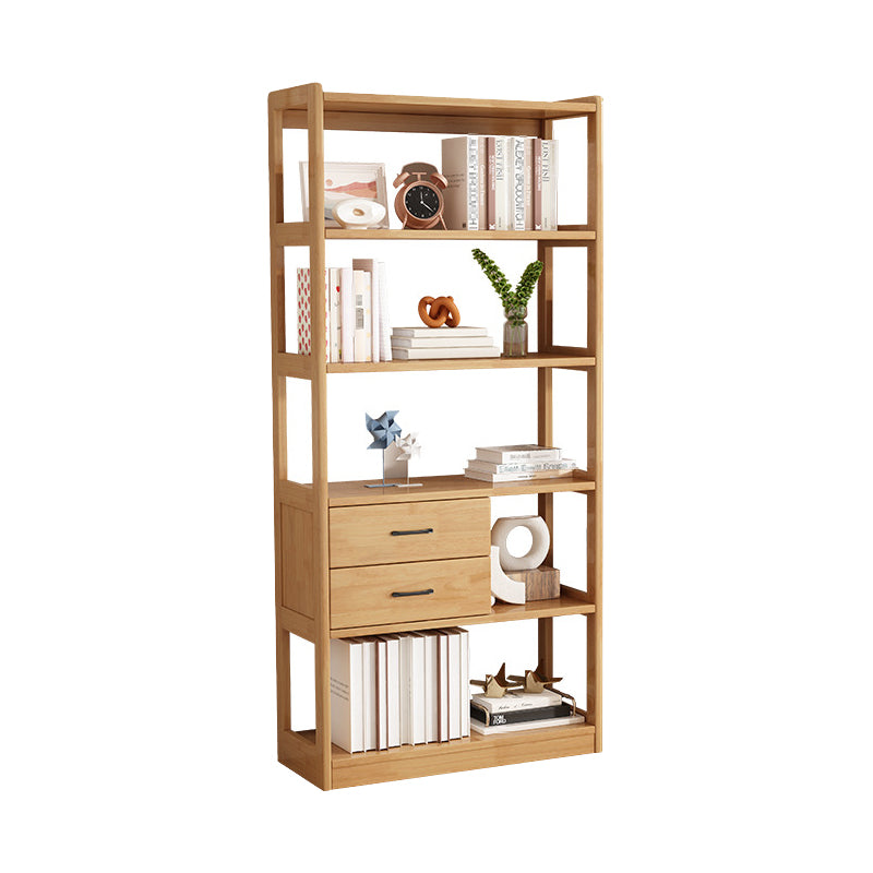 Modern Style Open Back Bookshelf Vertical Wooden Bookcase with Drawers