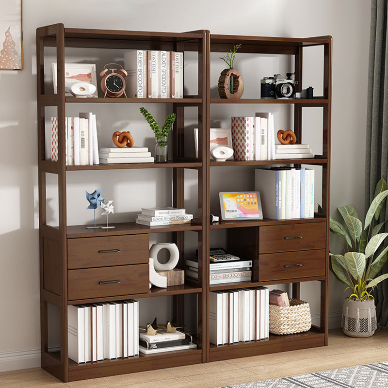 Modern Style Open Back Bookshelf Vertical Wooden Bookcase with Drawers