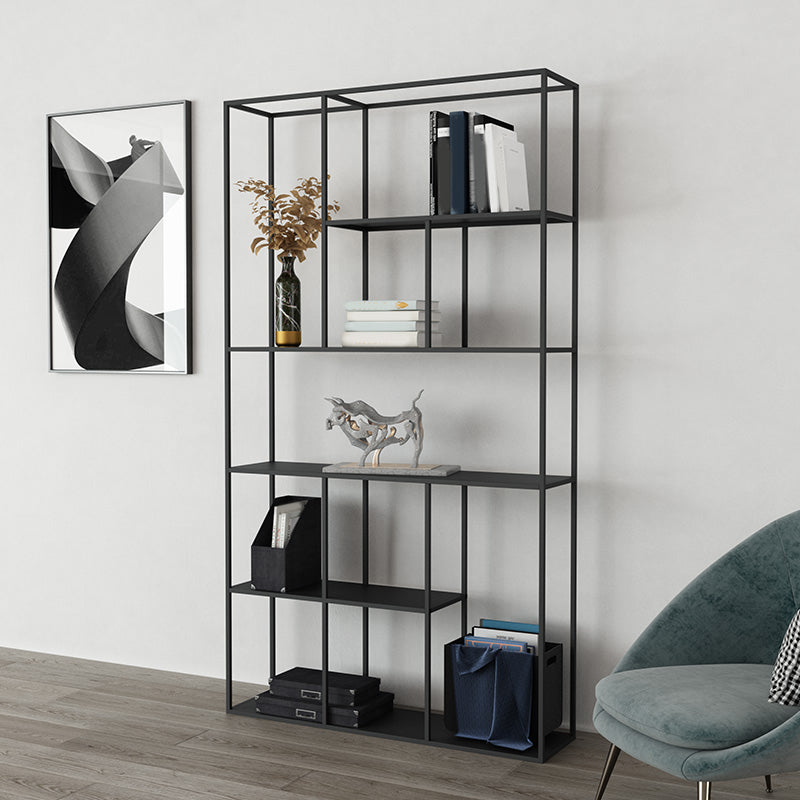 Modern Style Open Back Bookcase Metal Frame Bookshelf in Black