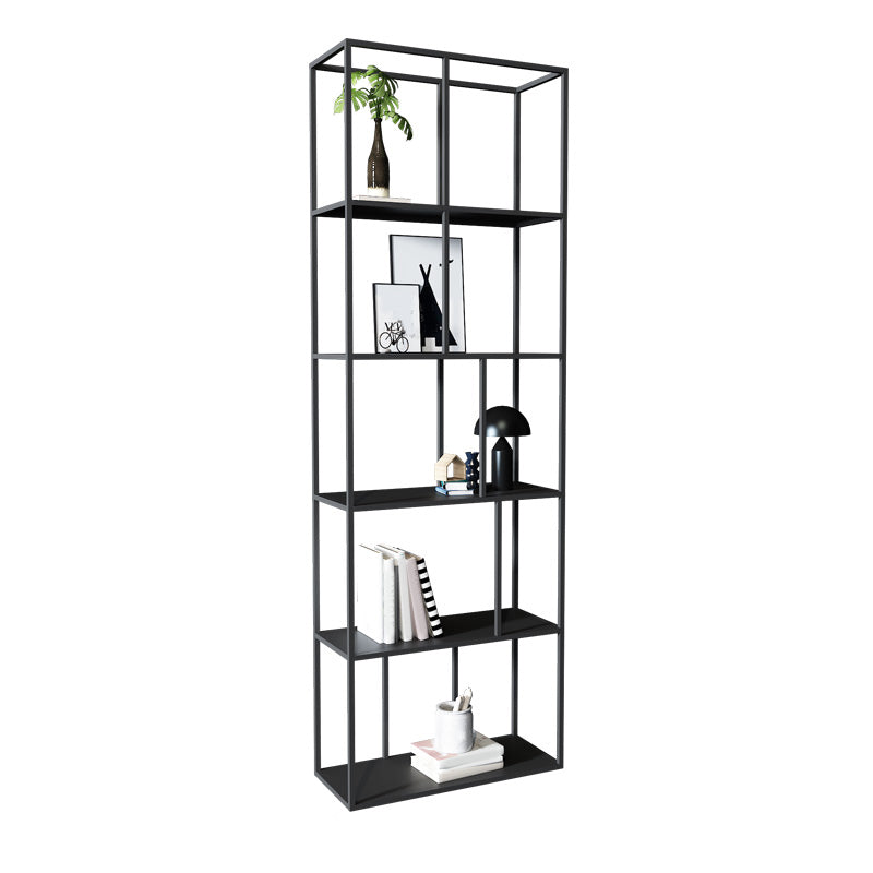Modern Style Open Back Bookcase Metal Frame Bookshelf in Black