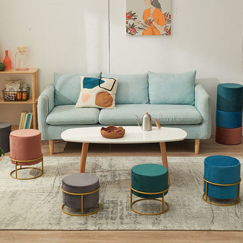 Mildew Resistant Ottoman Pure Color Modern Upholstered Velvet Round Ottoman
