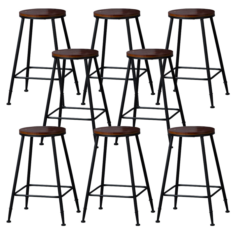 Contemporary Metal Dining Stools Round Bar Stools with Footrest