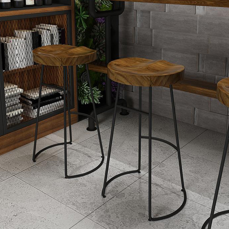 Contemporary Backless Dining Stools Solid Wood Bar Stools with Footrest