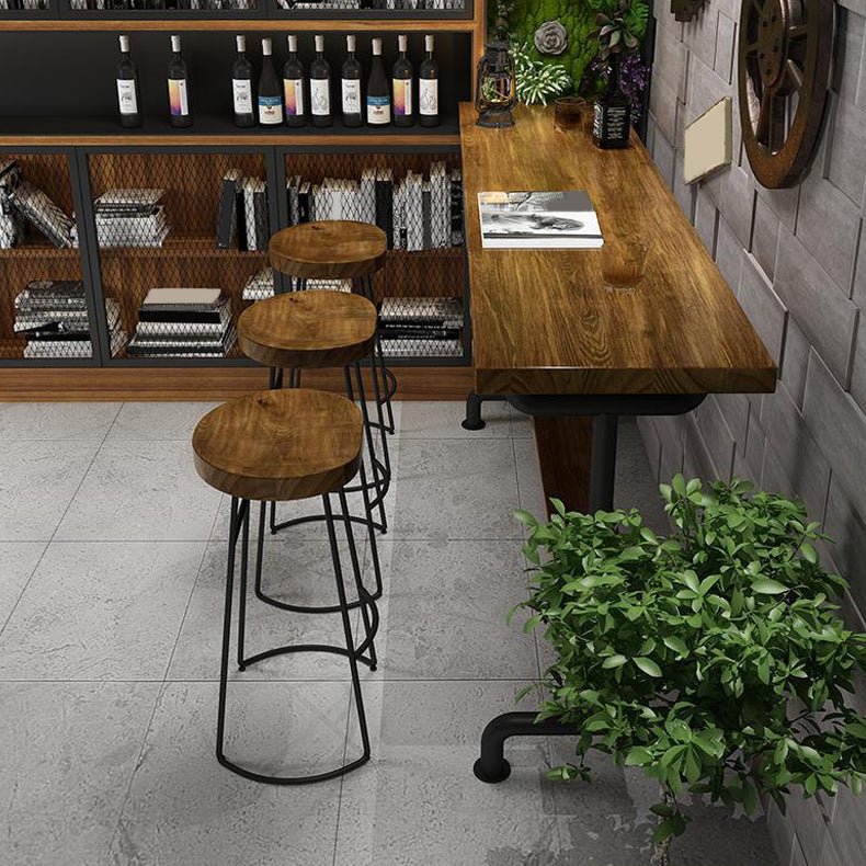 Contemporary Backless Dining Stools Solid Wood Bar Stools with Footrest