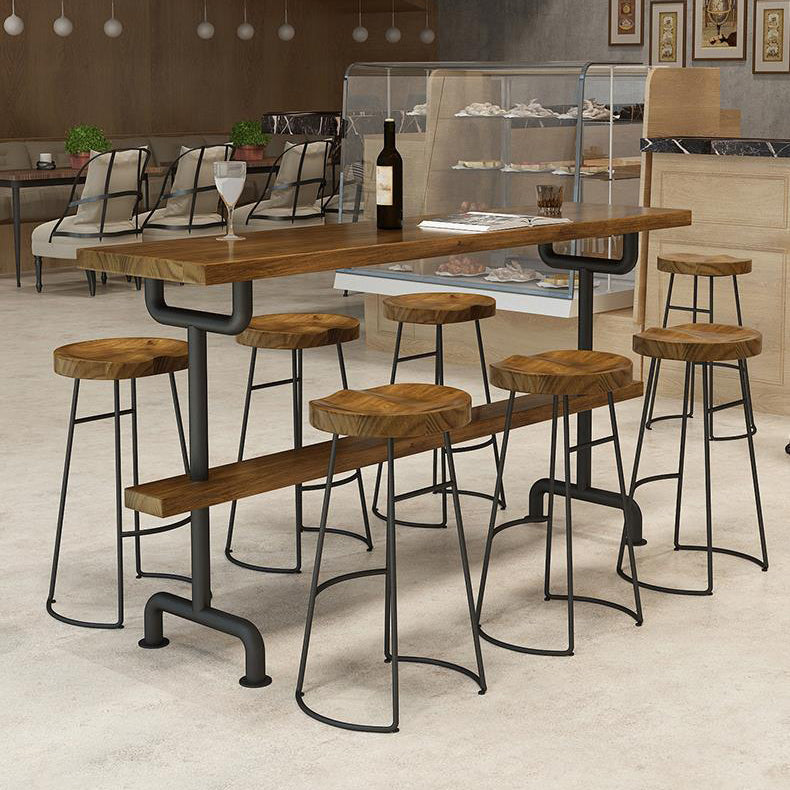 Contemporary Backless Dining Stools Solid Wood Bar Stools with Footrest