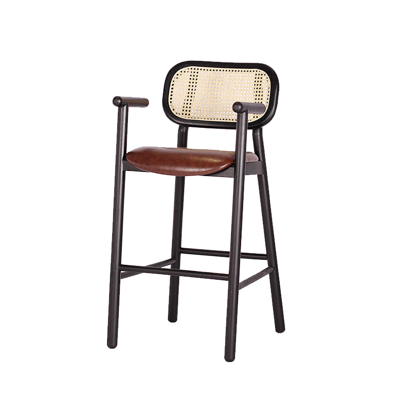 Solid Wood Dining Stools Contemporary Armed Bar Stools with Footrest
