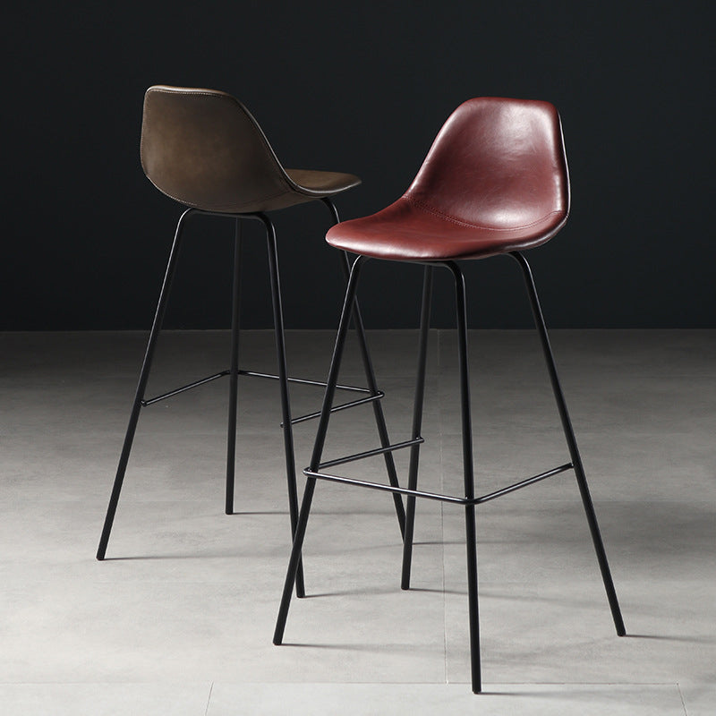 Faux Leather Dining Stools Contemporary Armless Bar Stools with Metal Base