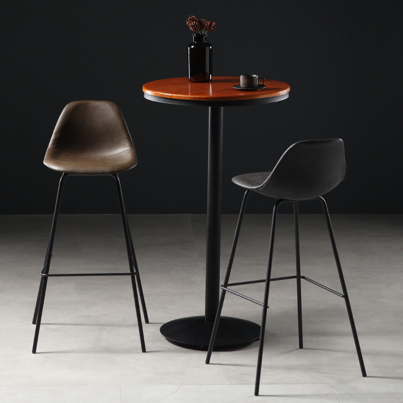 Faux Leather Dining Stools Contemporary Armless Bar Stools with Metal Base