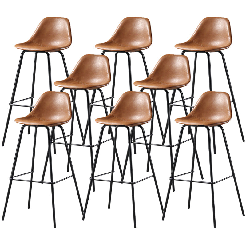 Faux Leather Dining Stools Contemporary Armless Bar Stools with Metal Base