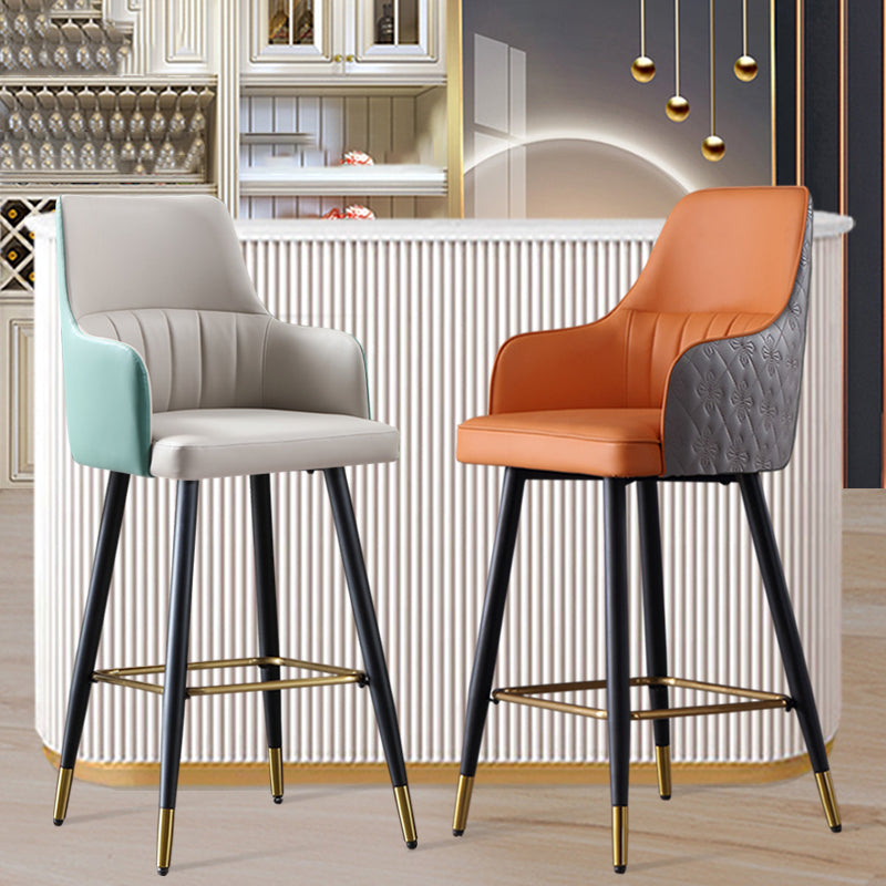 Glam Leather Bar Stool Armed Backrest Counter Stool for Living Room