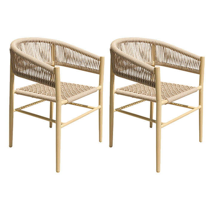 Contemporary Natural Patio Dining Side Chair with Faux Rattan Back