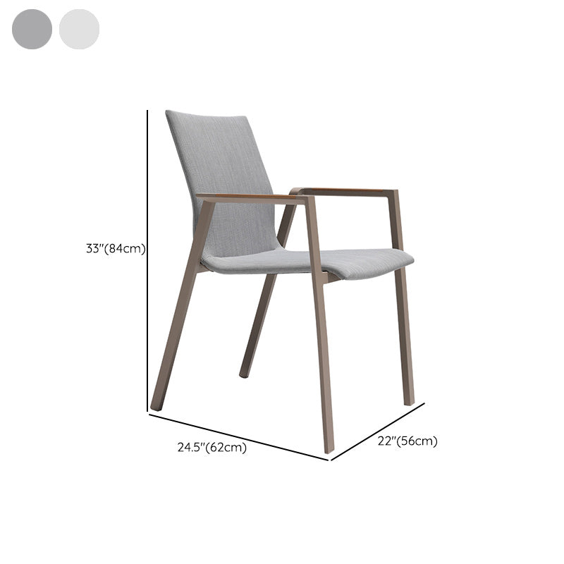 Contemporary Patio Dining Side Chair in Beige Aluminum with Fabric Back