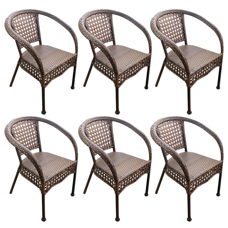 Tropical Brown Armed Chairs with Faux Rattan Open Back in Metel