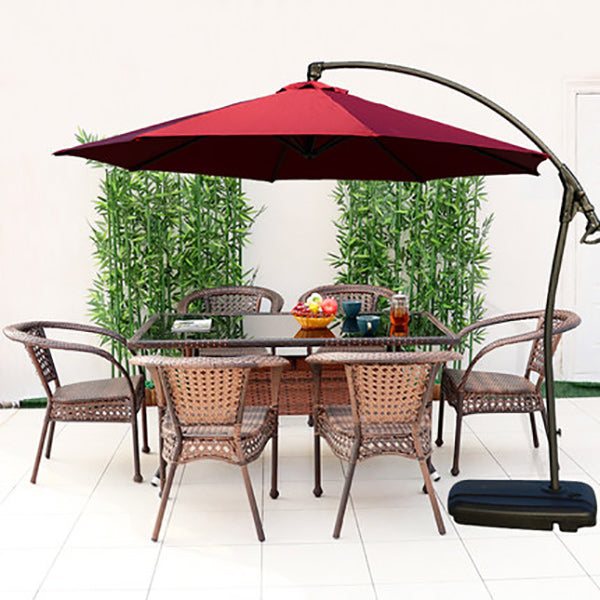 Tropical Brown Armed Chairs with Faux Rattan Open Back in Metel