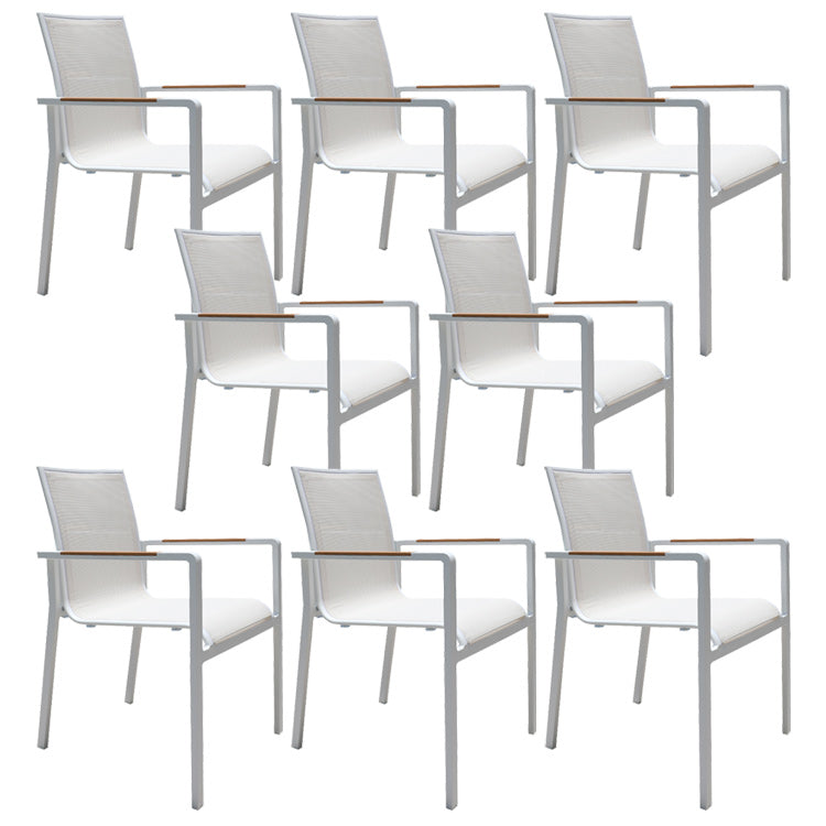 Contemporary White Outdoors Dining Chairs with Fabric Back Stacking Chairs