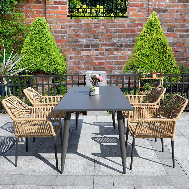 Natural Outdoors Dining Chairs with Aluminum Base and Faux Rattan Arms
