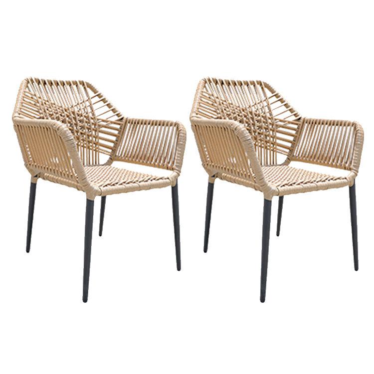 Natural Outdoors Dining Chairs with Aluminum Base and Faux Rattan Arms