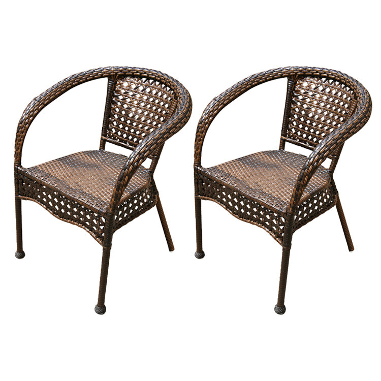 Faux Rattan Patio Dining Side Chair with Steel Base in Brown