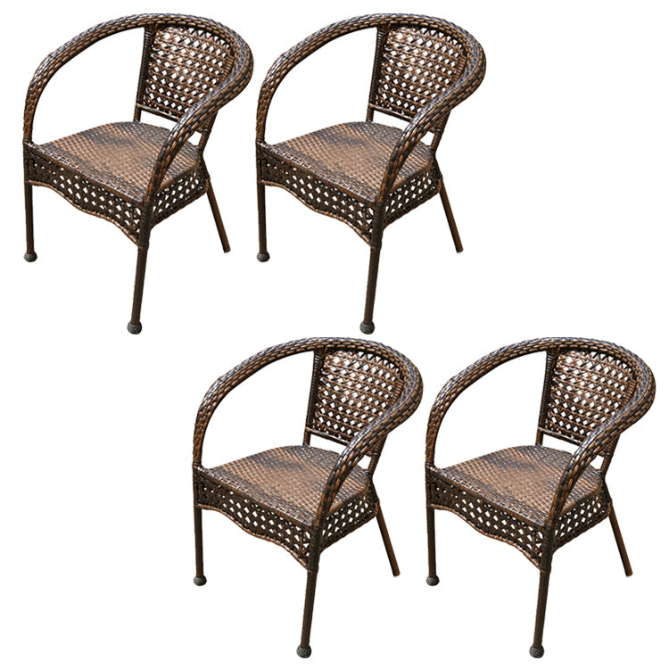 Faux Rattan Patio Dining Side Chair with Steel Base in Brown